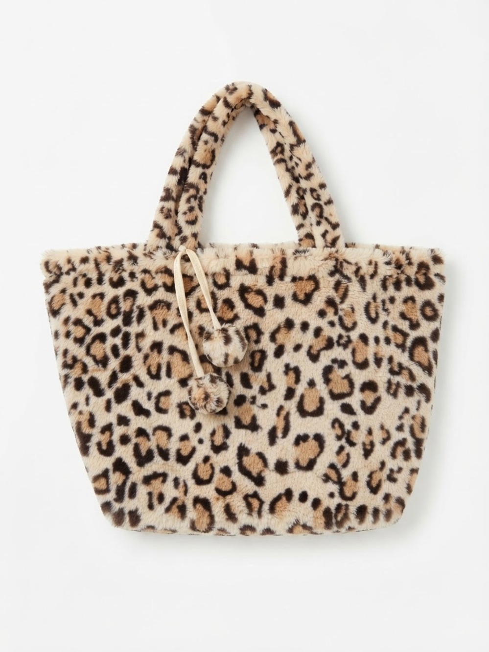 Y2K Faux Fur Leopard Print Tote Bag Fluffy Cheetah Print Handbag Pom Pom